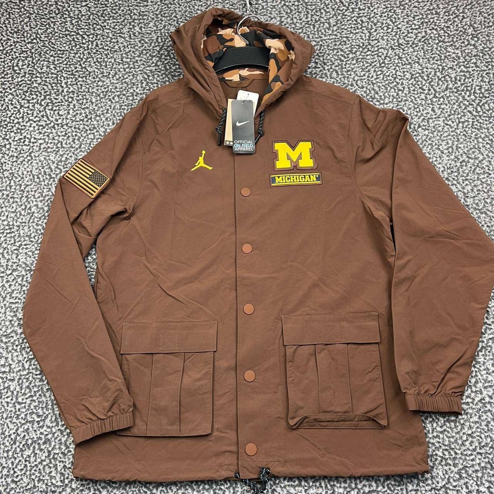 Air Jordan Michigan Wolverines Military Hooded Jacket Men Large Brown New L